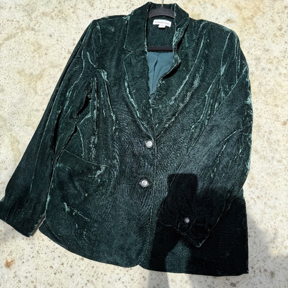 Washable Coldwater Creek Crushed Velvet Dark Green Velvet Blazer - 14 - Picture 3 of 16